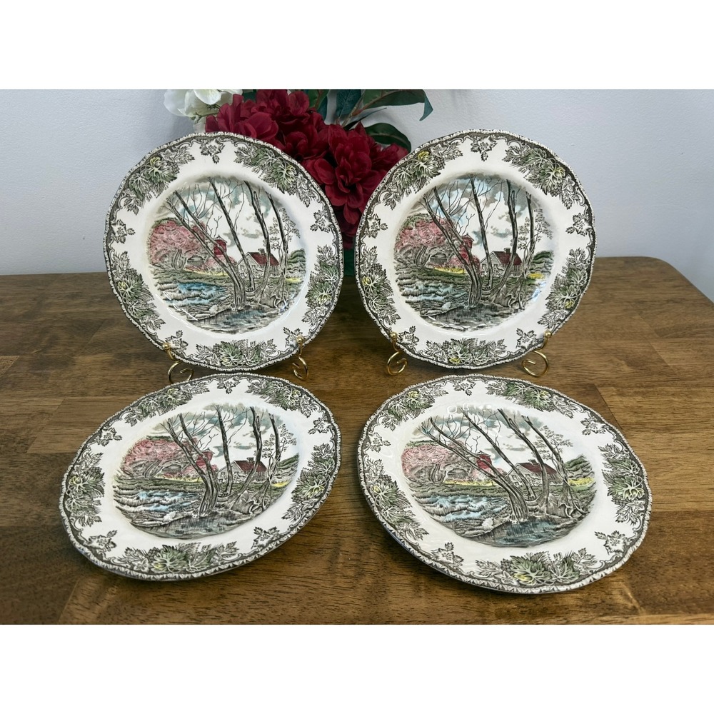Vintage Johnson Bros Friendly Village Willow By The Brook Side Salad‎ Plates Set